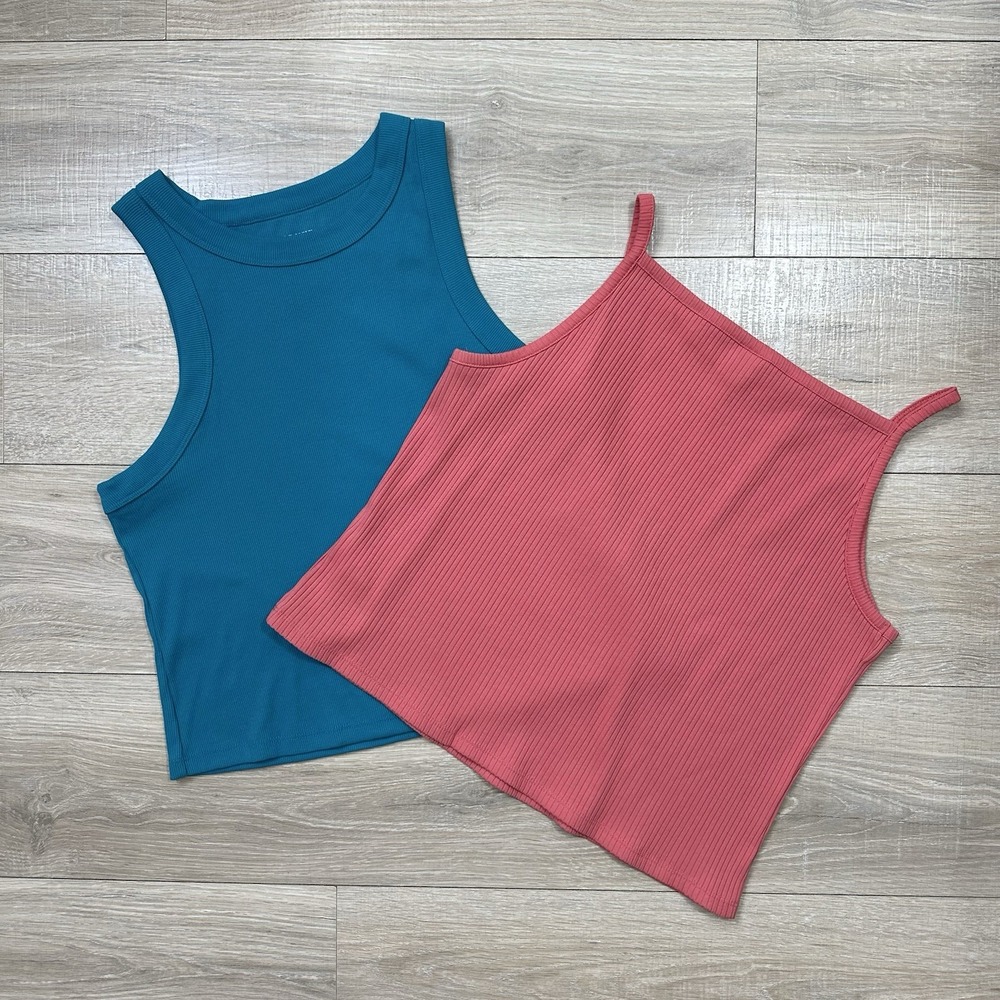 Old Navy Pink & Blue Bundle Set Ribbed Tank Top Fitted Stretchy Women's Size XL